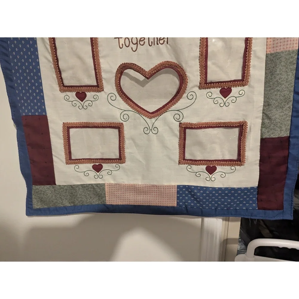 Families are Like Quilts Photo Hanging Display Wooden Heart Accents Multicolored